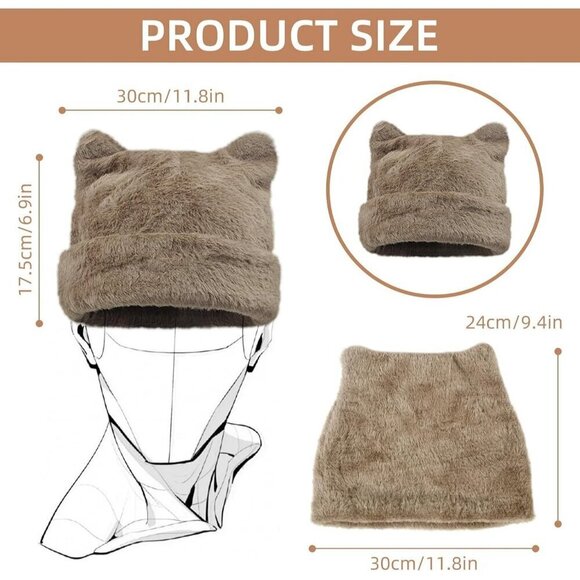 Womens Light Khaki Winter Beanie Hat Cute Cat/Bear Ear Hat with Internal Support main image 8